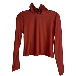 Heidi Merrick Izzy Rash Guard Women M Dark Orange Mock Neck Swim shirt